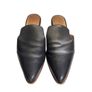 Madewell Women's Pointed Toe Leather Mules Slides Black Size 9.5M